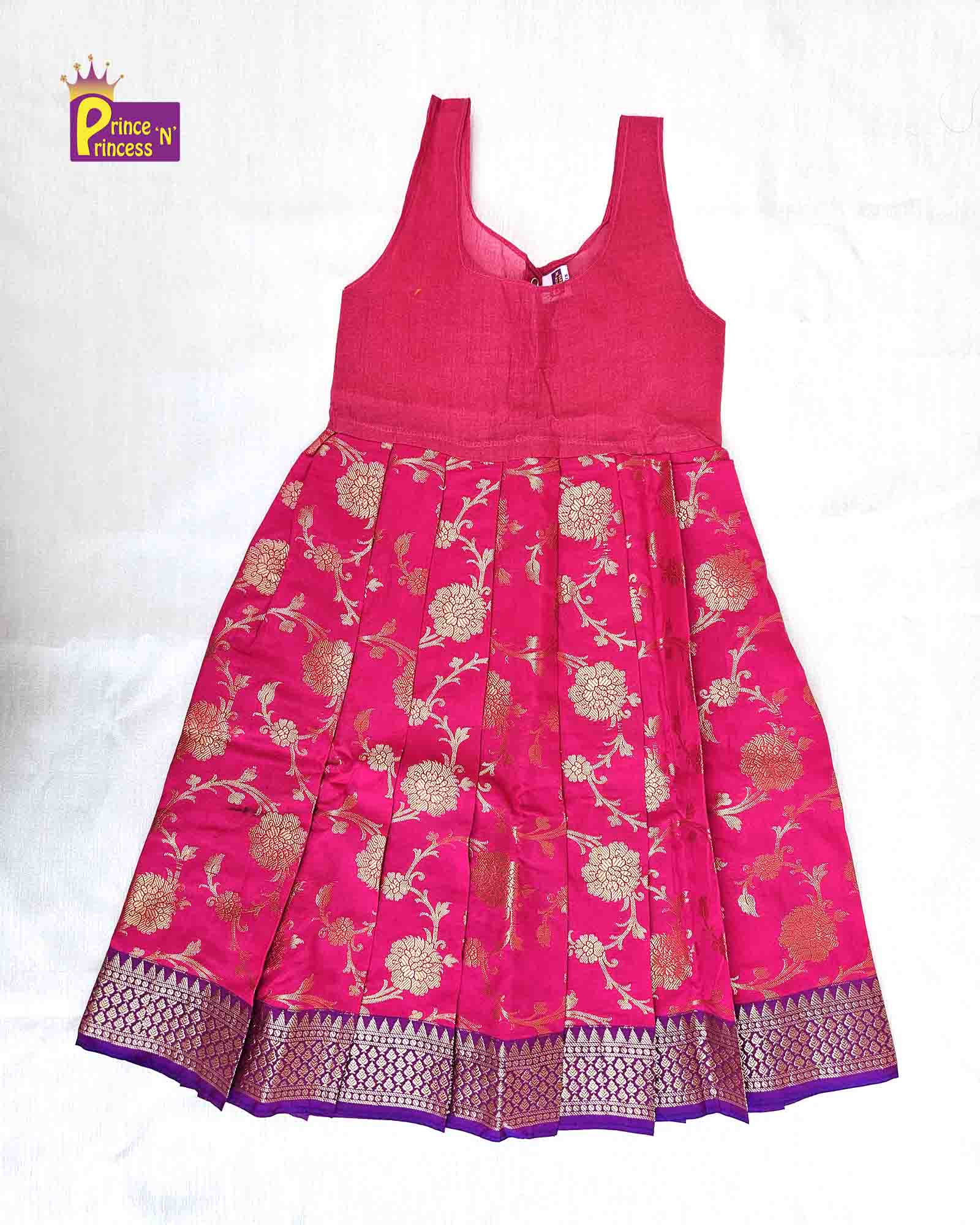 Kids Traditional Green Pink Aari work Pattu pavadai PPP1506 - Prince N Princess
