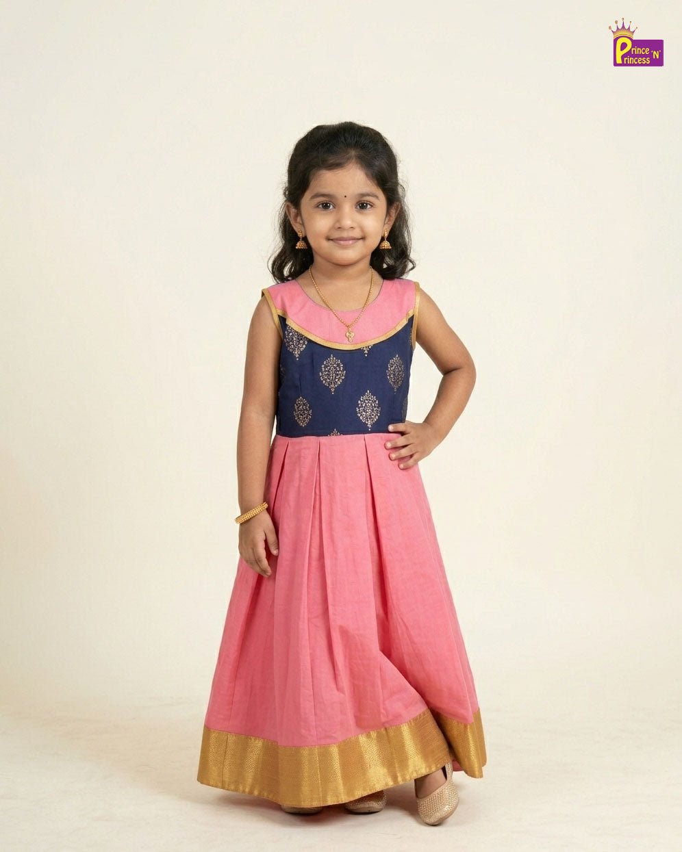 Kids Traditional Long Gown in Navy with Peach PG684 - Prince N Princess