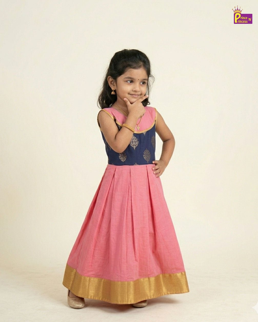 Kids Traditional Long Gown in Navy with Peach PG684 - Prince N Princess