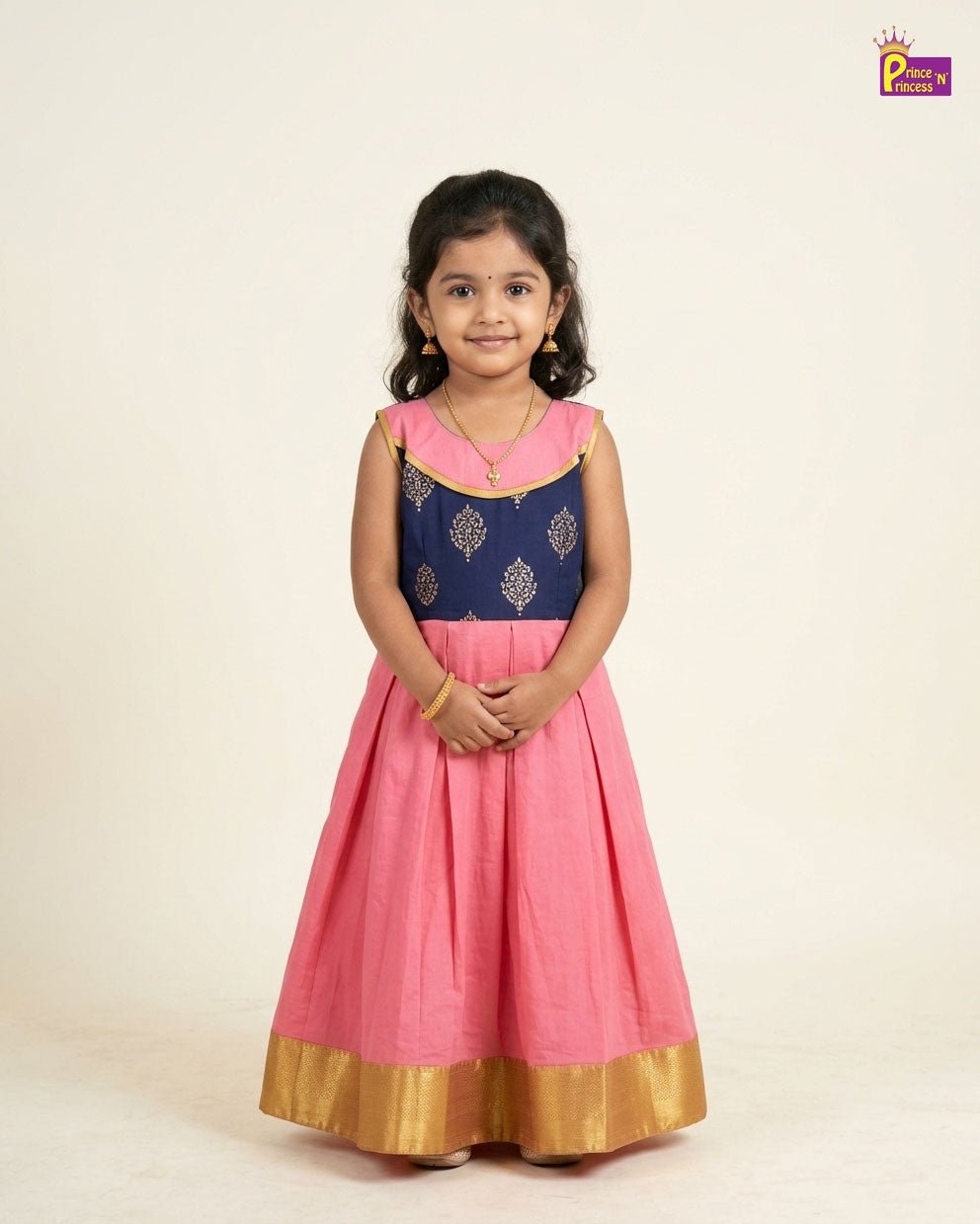 Kids Traditional Long Gown in Navy with Peach PG684 - Prince N Princess