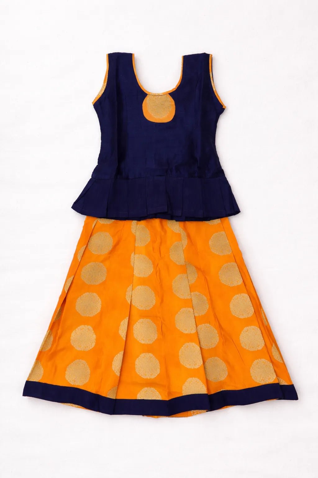 KIds Traditional Pattu Pavadai in Navy with Orange FRL023 - Prince N Princess