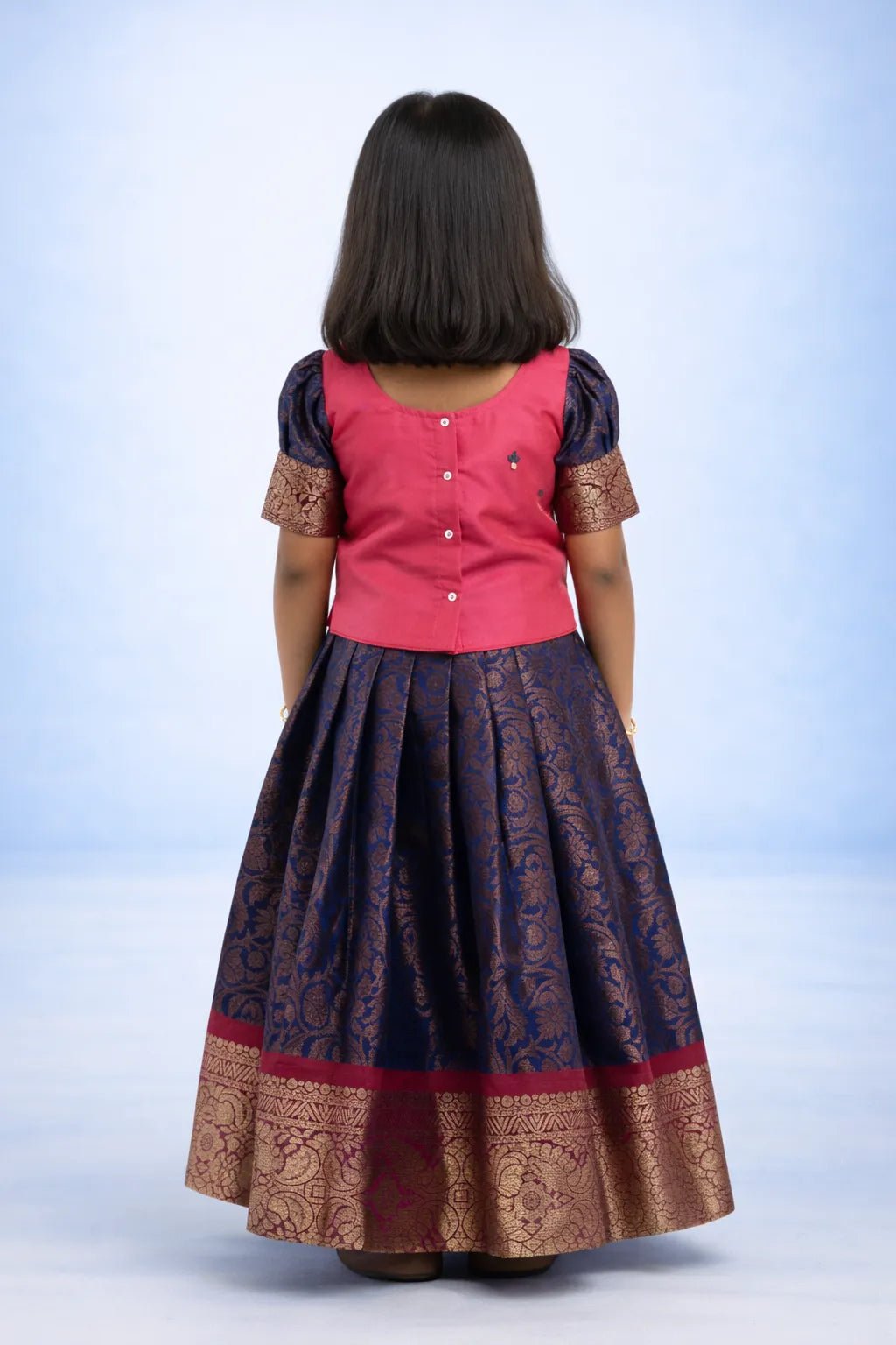 Kids Traditional Pattu Pavadai Pepsi Blue with Pink PPP1575 - Prince N Princess
