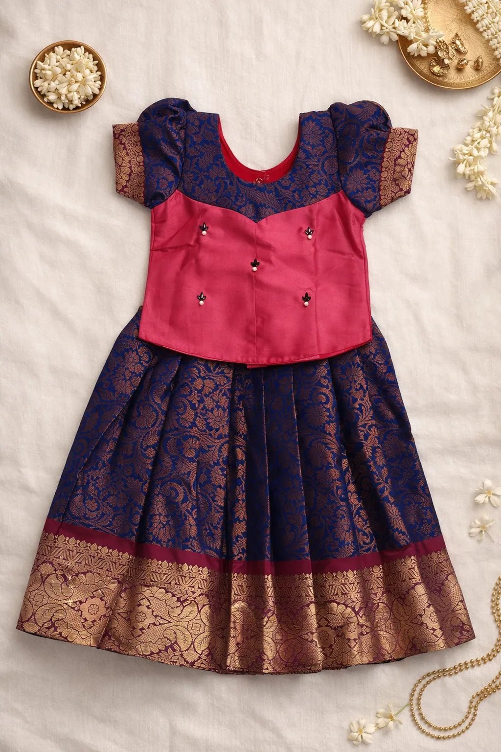 Kids Traditional Pattu Pavadai Pepsi Blue with Pink PPP1575 - Prince N Princess