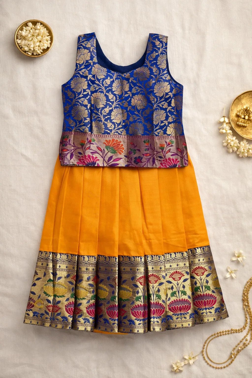Kids Traditional Pattu Pavadai Pepsi Blue with Yellow PPP1864 - Prince N Princess