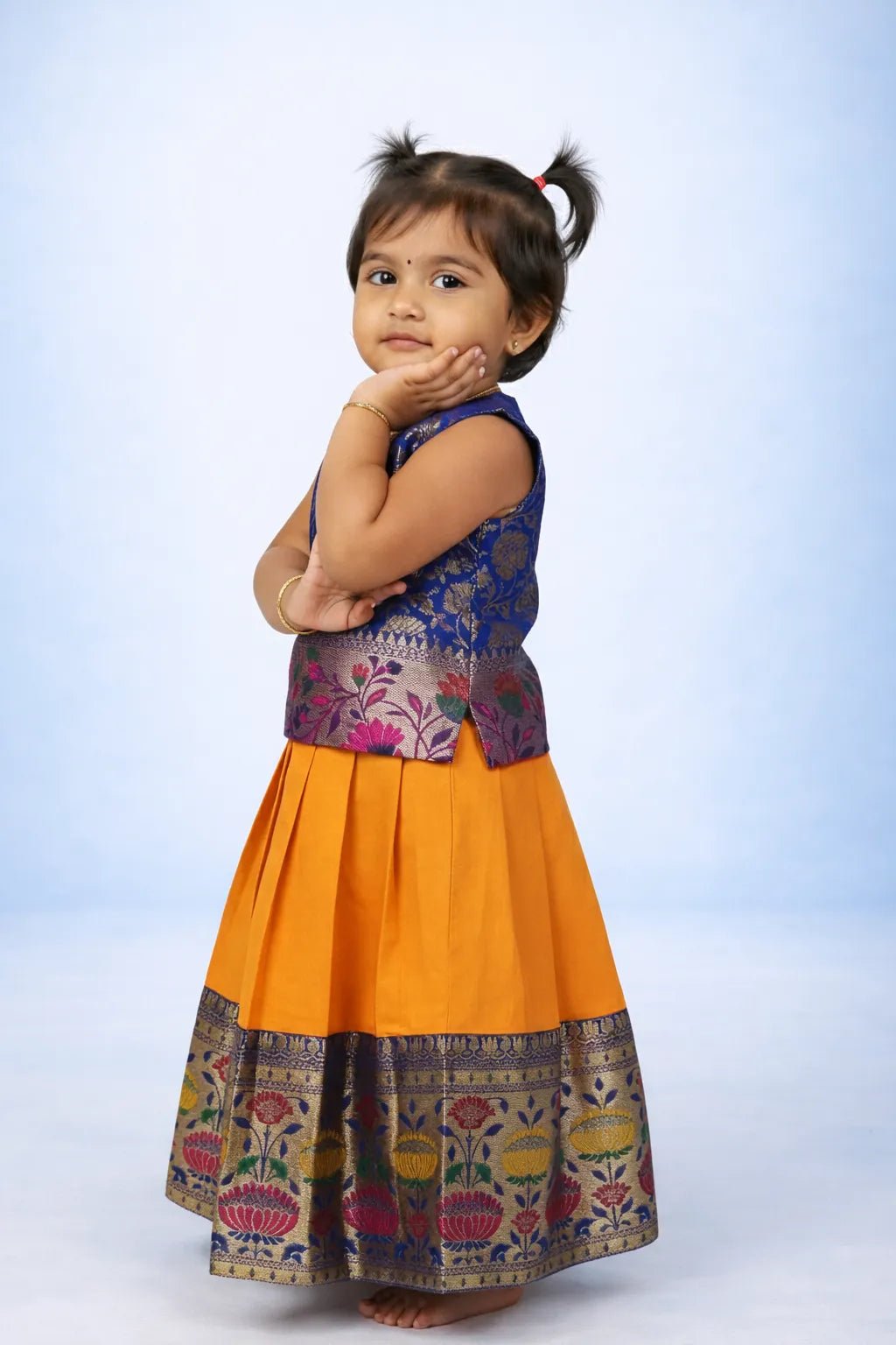 Kids Traditional Pattu Pavadai Pepsi Blue with Yellow PPP1864 - Prince N Princess