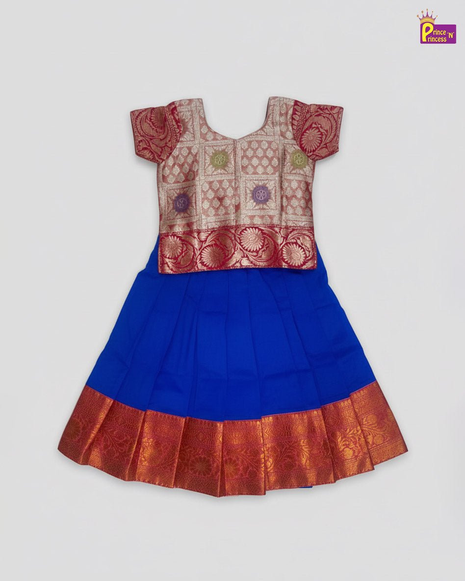 Kids Traditional Pattu Pavadai Royal Blue with SIlver Gold PPP1865 - Prince N Princess
