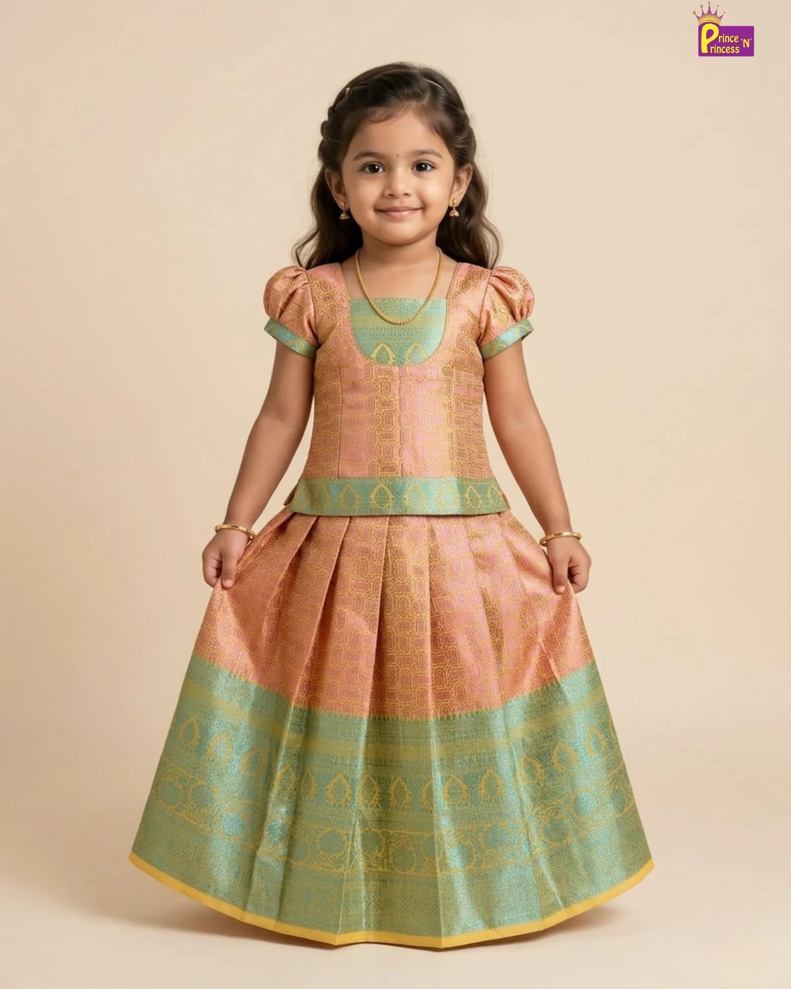 Kids Traditional Pattupavadai Pink Copper PPP1569 for kids festival wear