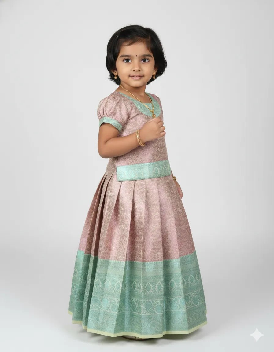 Kids Traditional Pattupavadai Pink Copper PPP1571 - Prince N Princess
