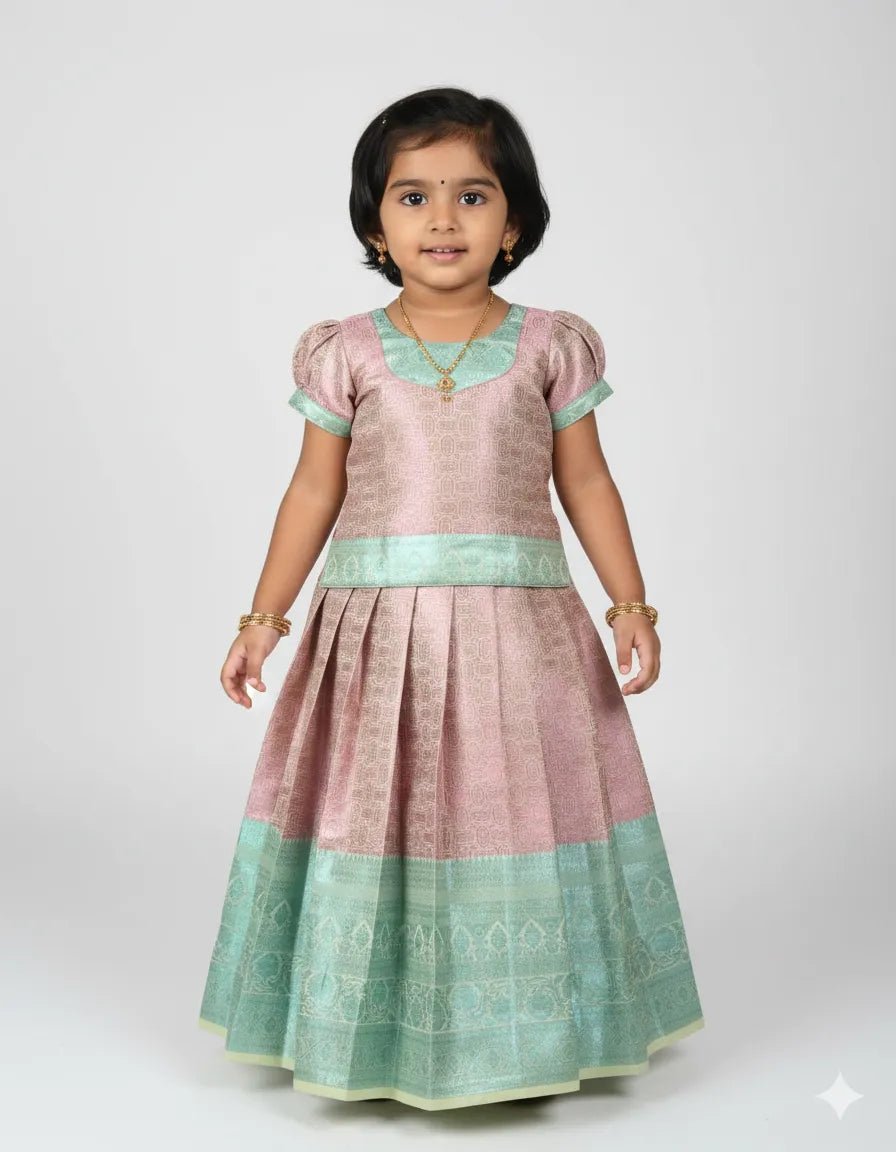 Kids Traditional Pattupavadai Pink Copper PPP1571 - Prince N Princess