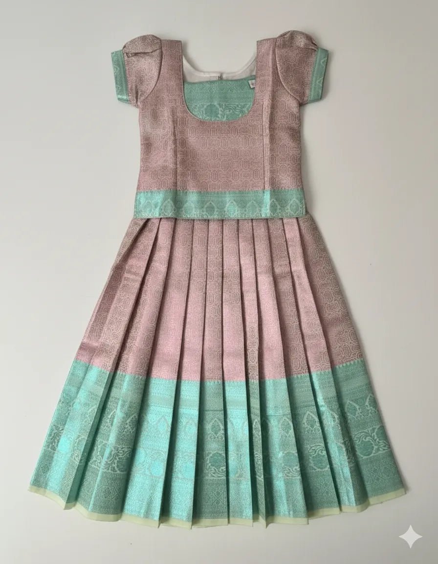 Kids Traditional Pattupavadai Pink Copper PPP1571 - Prince N Princess