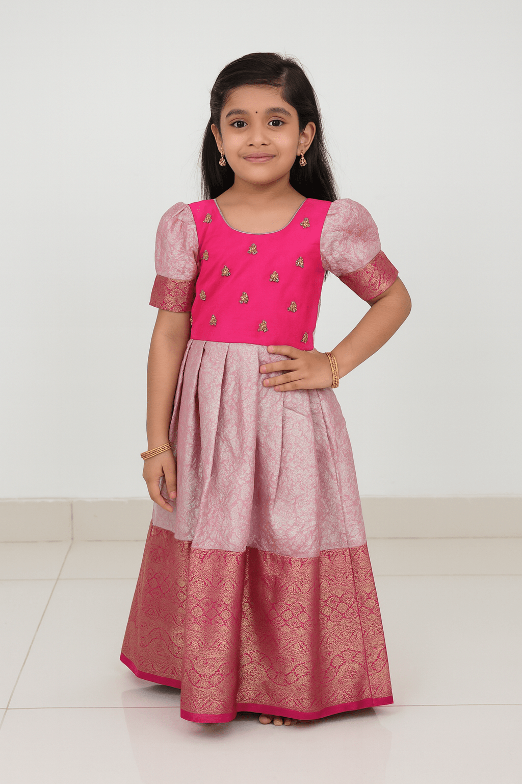 Kids Traditional Pink aari Long gown PG5 - Prince N Princess