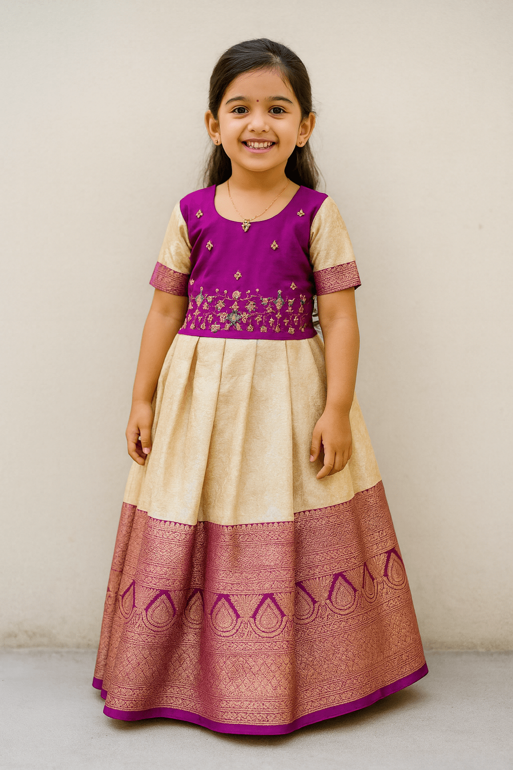 pattu gown pink halfwhite aari work butter silk baby girl traditional gown princenprincess