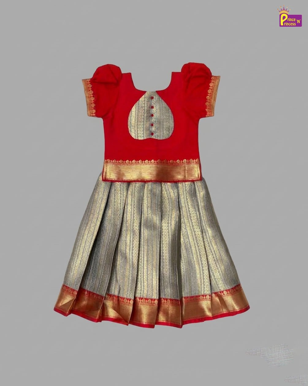 Kids Traditional Raw Silk Pattupavadai in Red PPP2026 - Prince N Princess