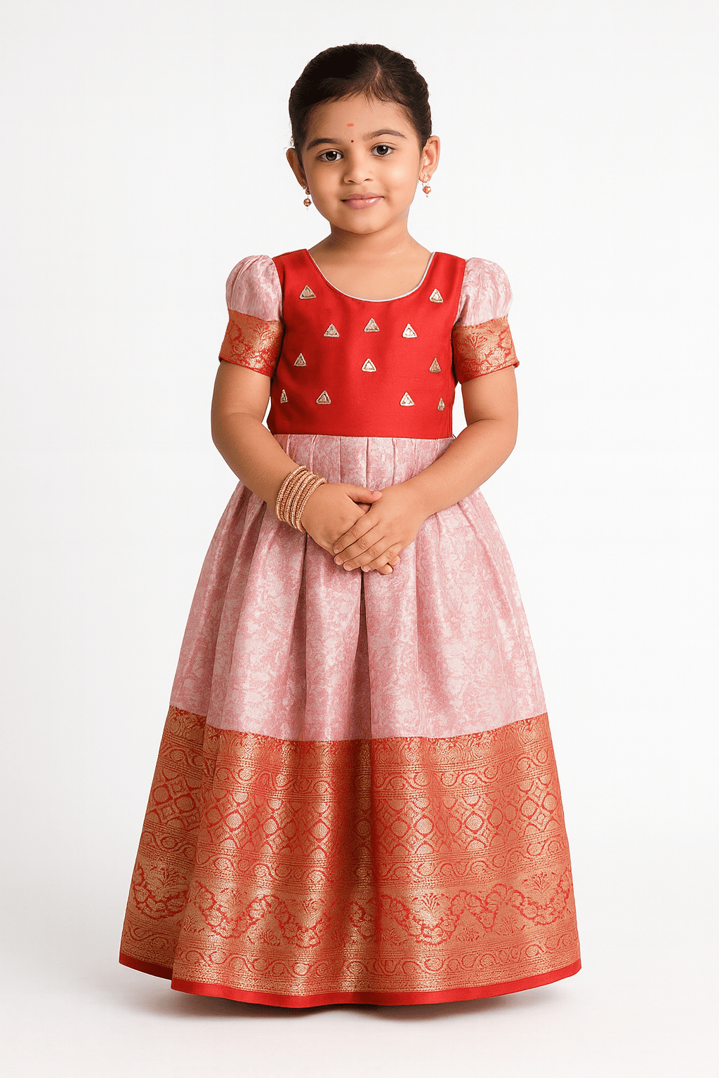 Kids Traditional Red aari Long gown PG434 - Prince N Princess