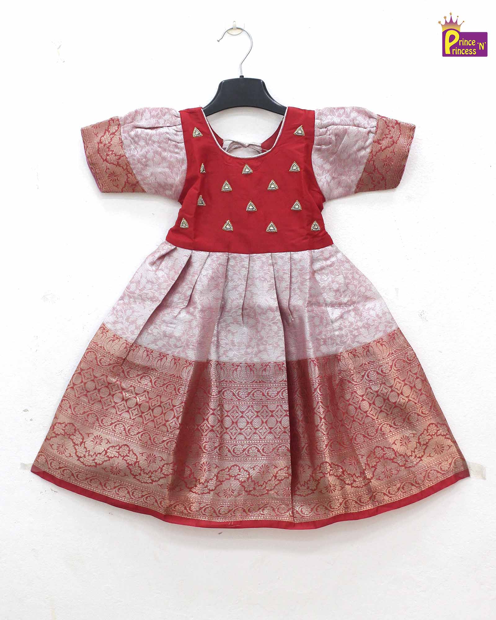Kids Traditional Red aari Long gown PG434 - Prince N Princess