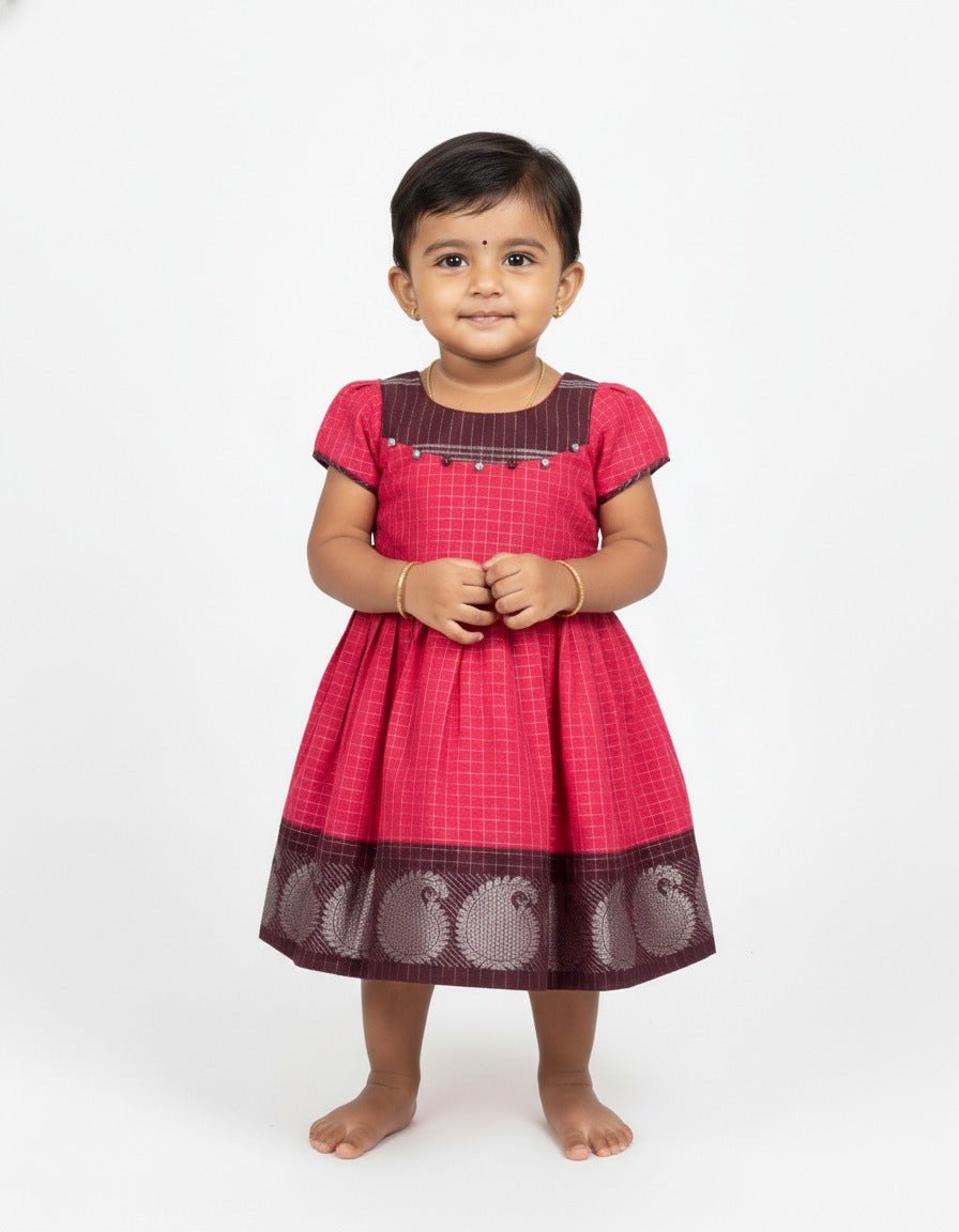 Kids Traditional Sungudi Cotton Frock in Pink CF319 - Prince N Princess