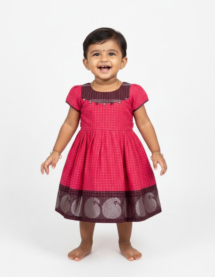 Kids Traditional Sungudi Cotton Frock in Pink CF319 - Prince N Princess