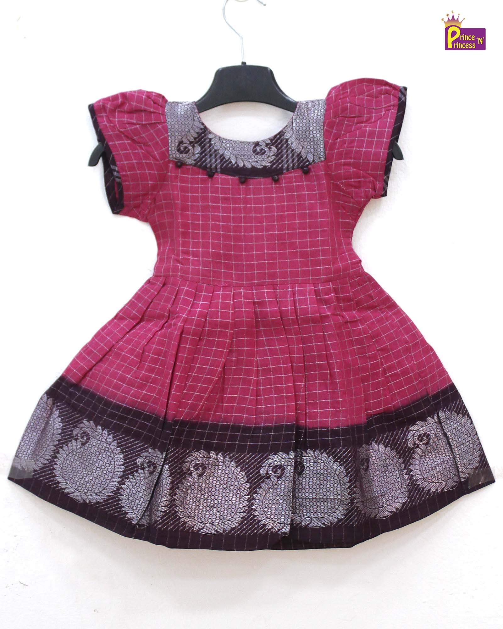 Kids Traditional Sungudi Cotton Frock in Pink CF319 - Prince N Princess