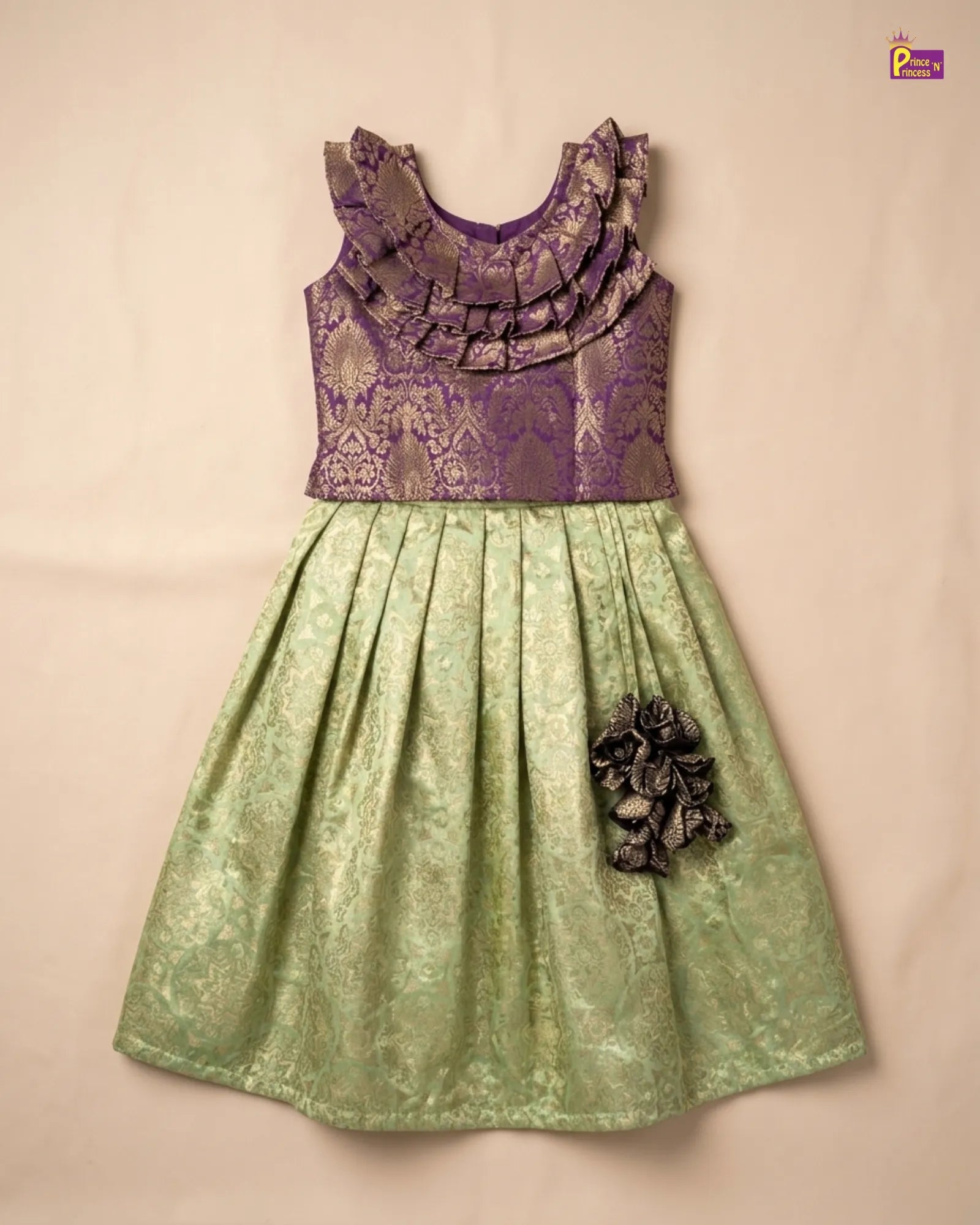 Kids Trending Coffee Brown With Pista Green Lehenga Choli with neck frills LC239 for kids festival wear
