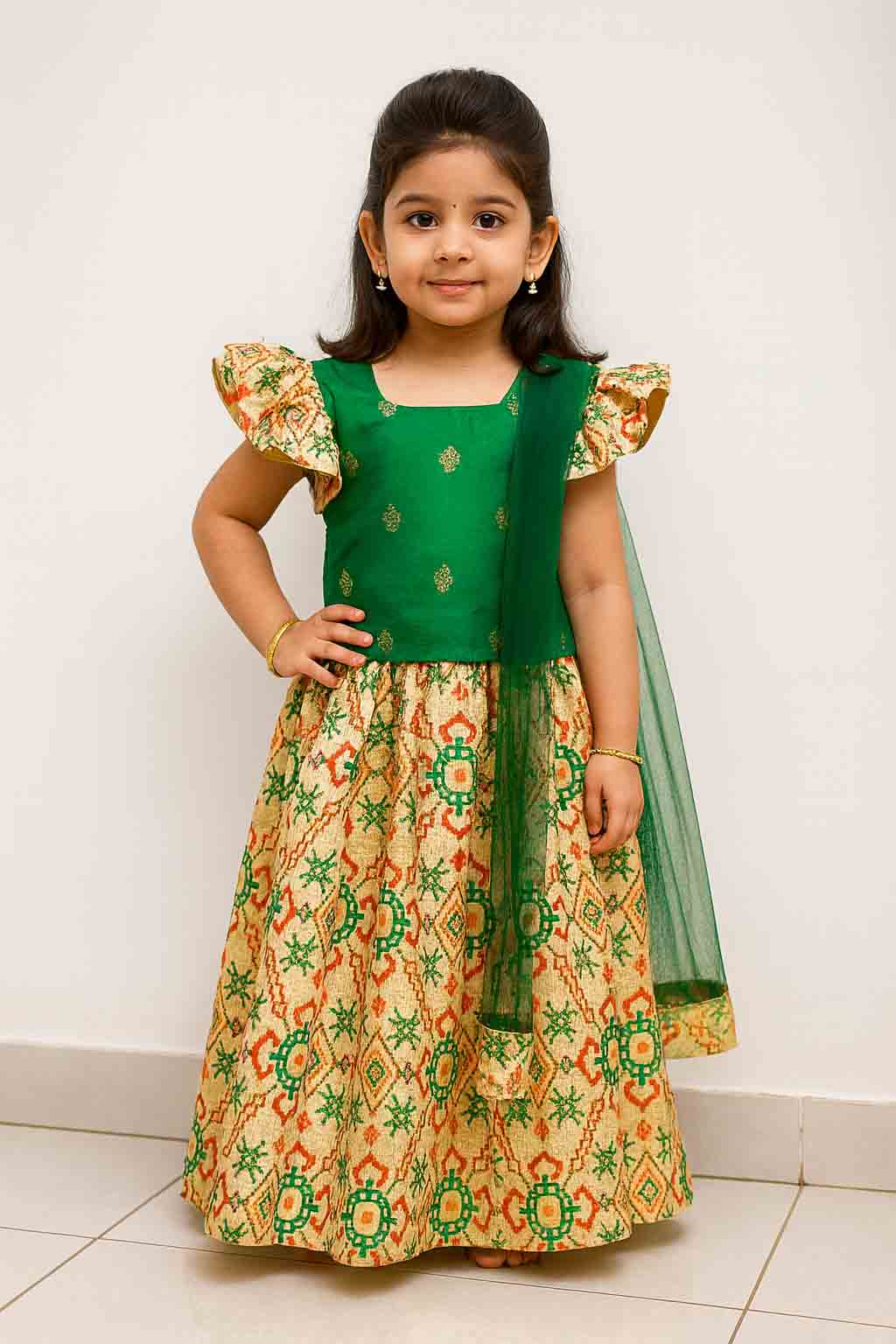 Kids Trending Green Halfwhite Lehenga Choli LC250 - Prince N Princess