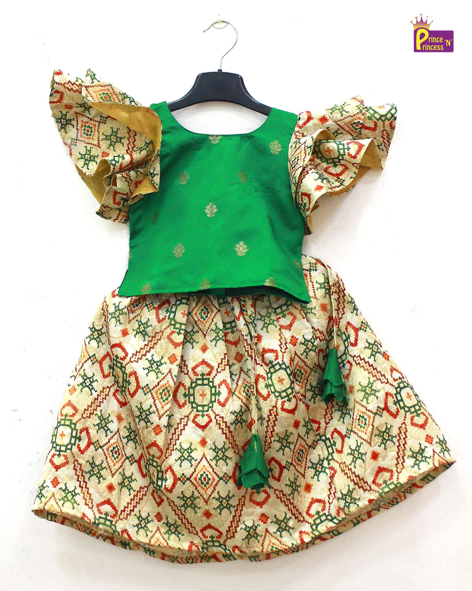 Kids Trending Green Halfwhite Lehenga Choli LC250 - Prince N Princess