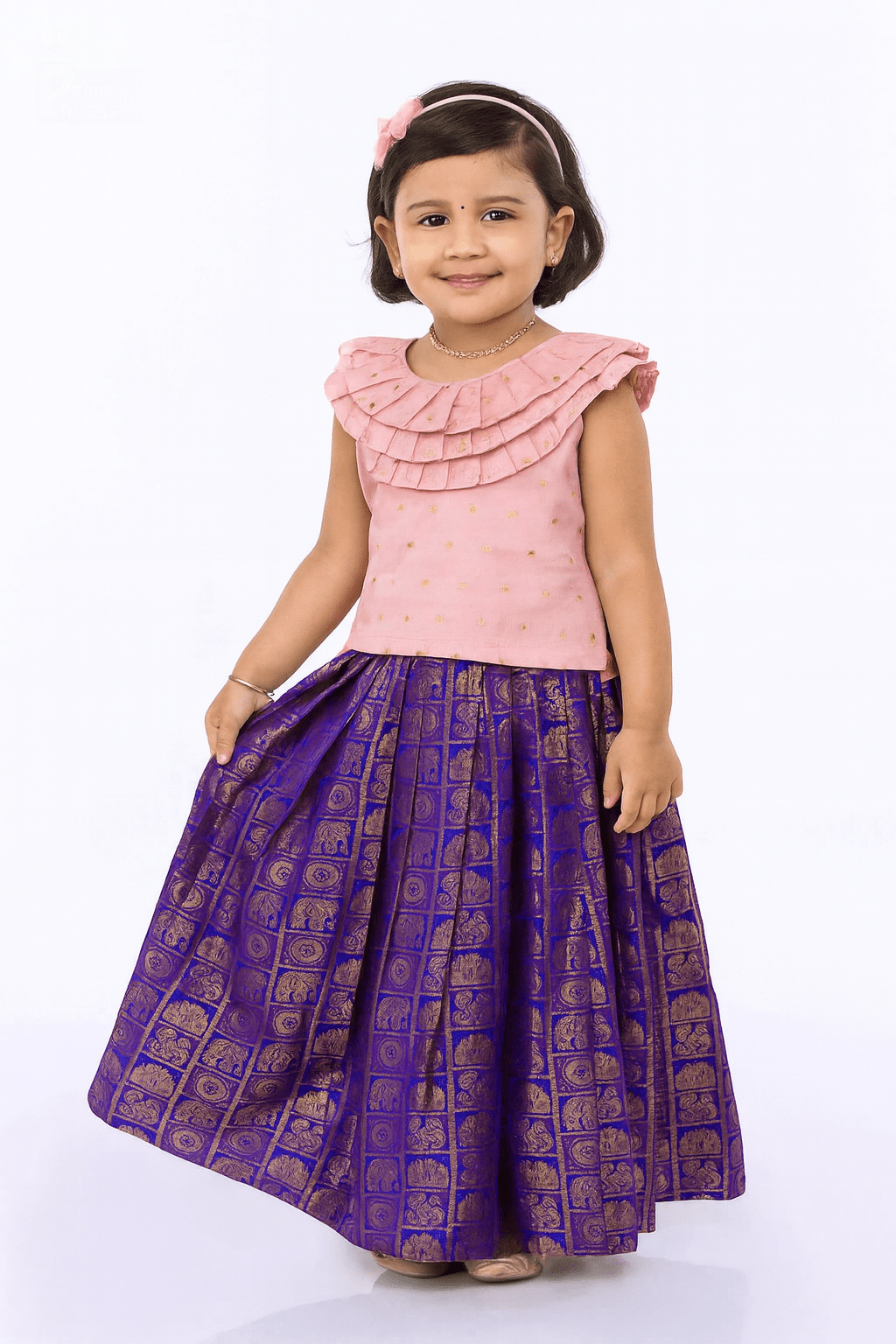 Kids Trending Pink Blue Lehenga Choli with neck frills LC230 for kids festival wear