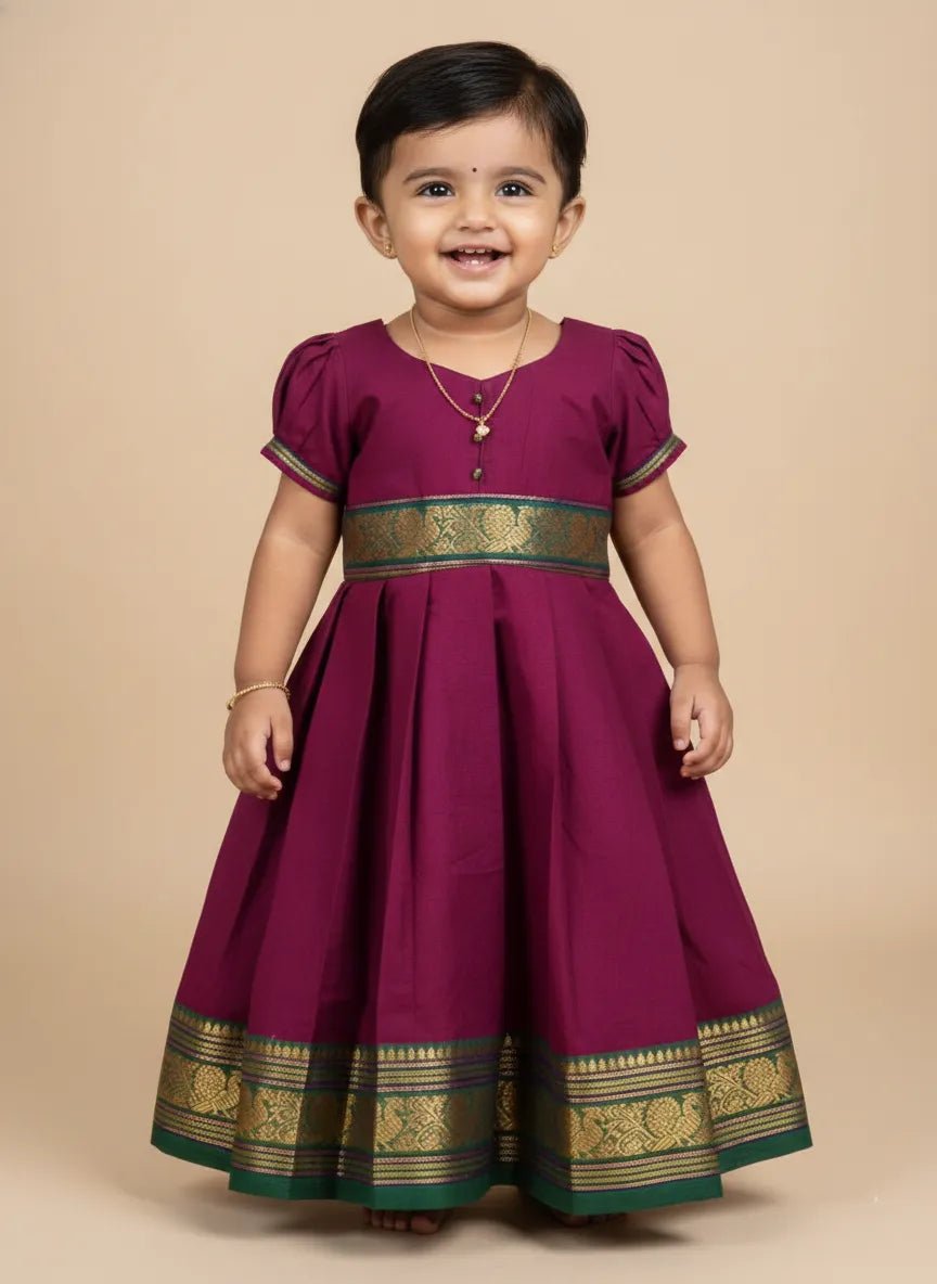 chettinad cotton full gown kids puff sleeve traditional wear princenprincess