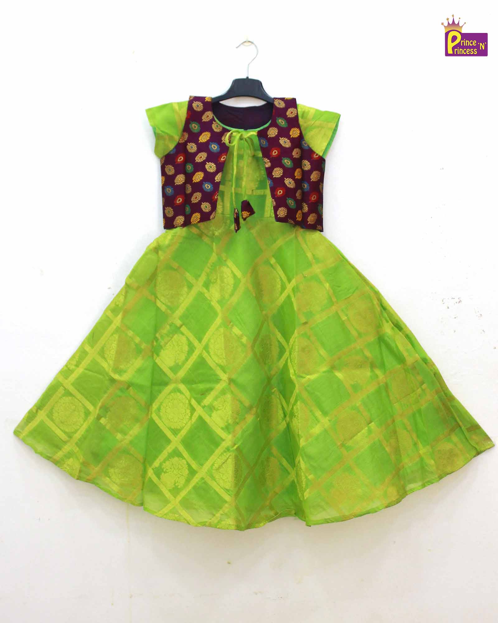 Kids Whine Green Ethnic Coat Gown PG421 - Prince N Princess