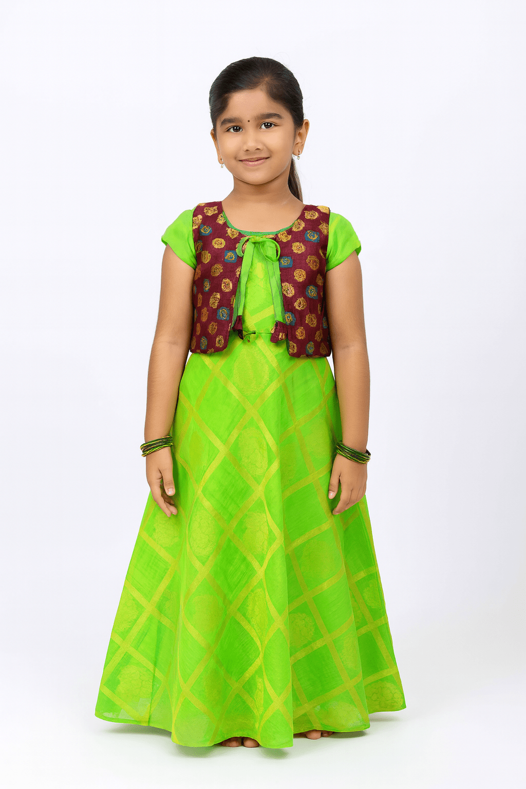 Kids Whine Green Ethnic Coat Gown PG421 - Prince N Princess