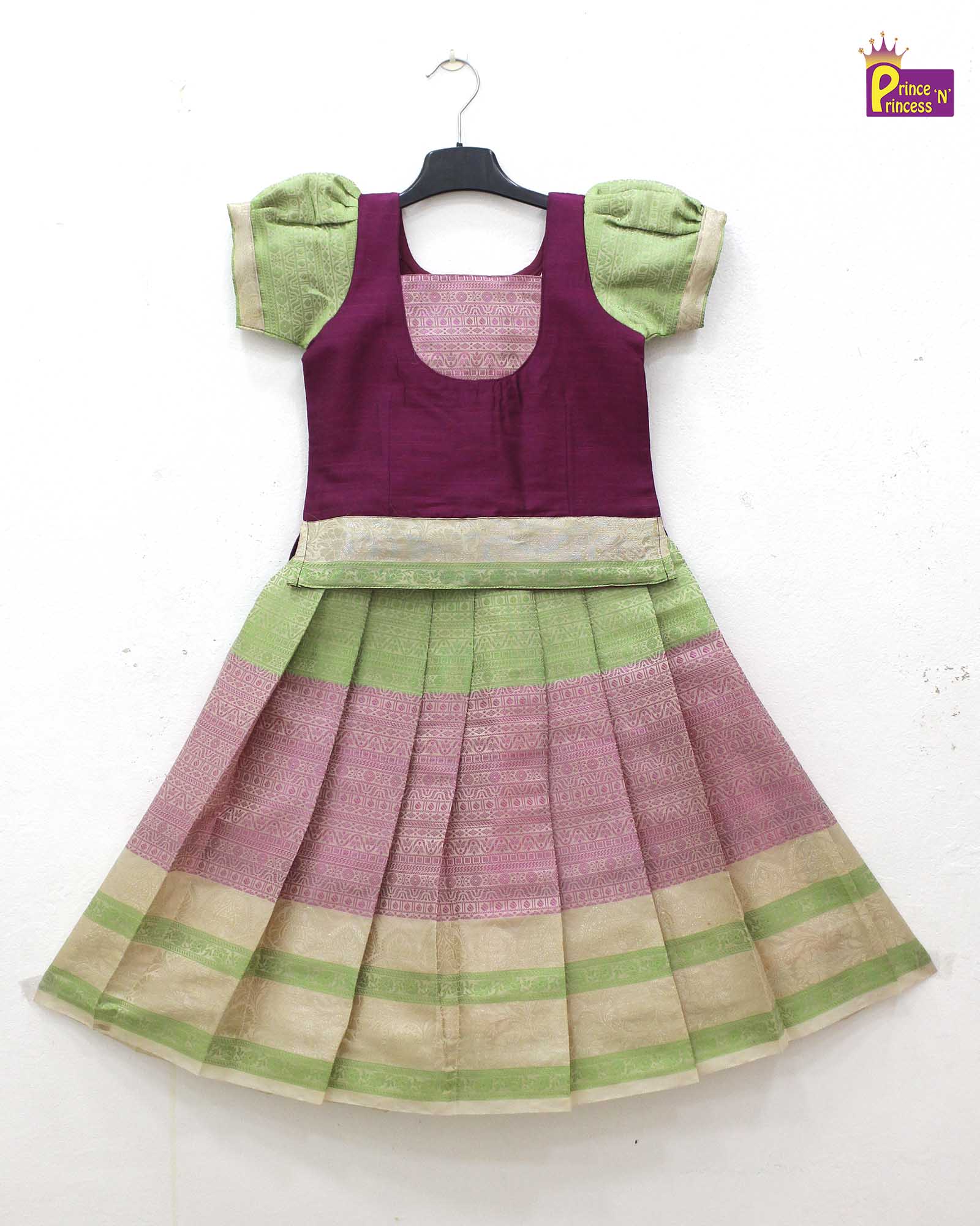 Kids Whine With Off white copper Traditional Pattupavadai PPP1607 - Prince N Princess