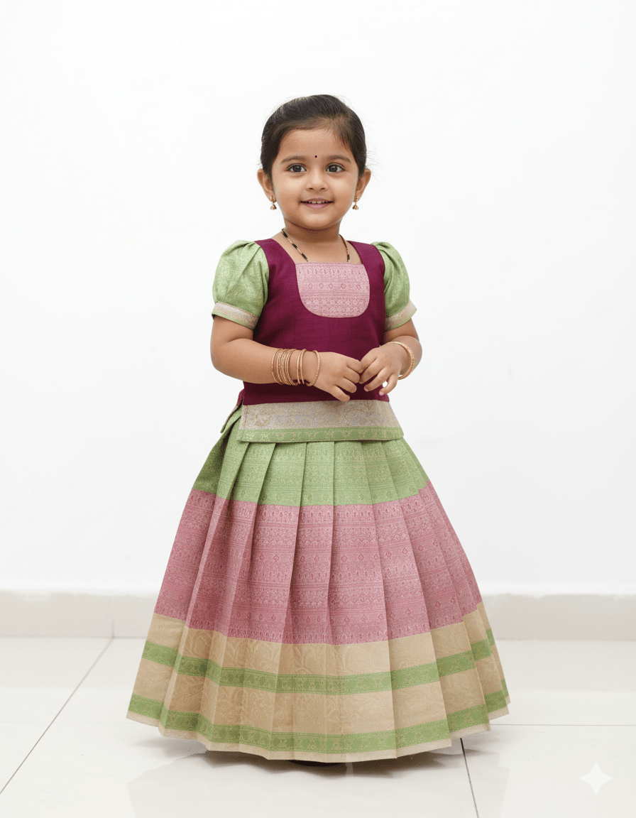 Kids Whine With Off white copper Traditional Pattupavadai PPP1607 - Prince N Princess