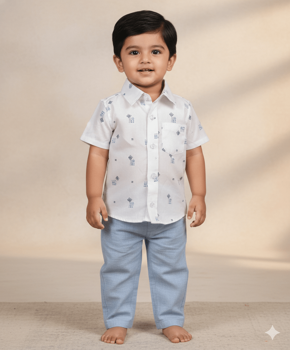 Kids White printed Half sleeve shirt ST112 - Prince N Princess