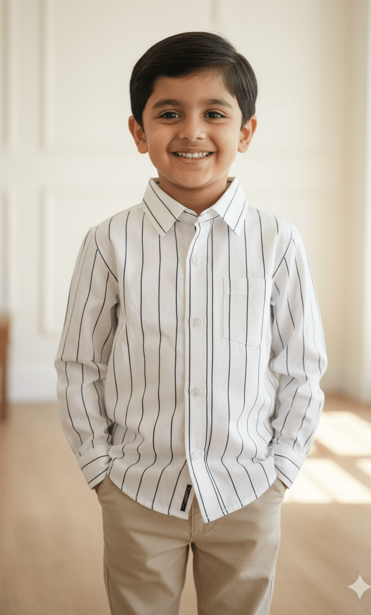 Kids White Stripes Full Sleeve shirt ST204 - Prince N Princess