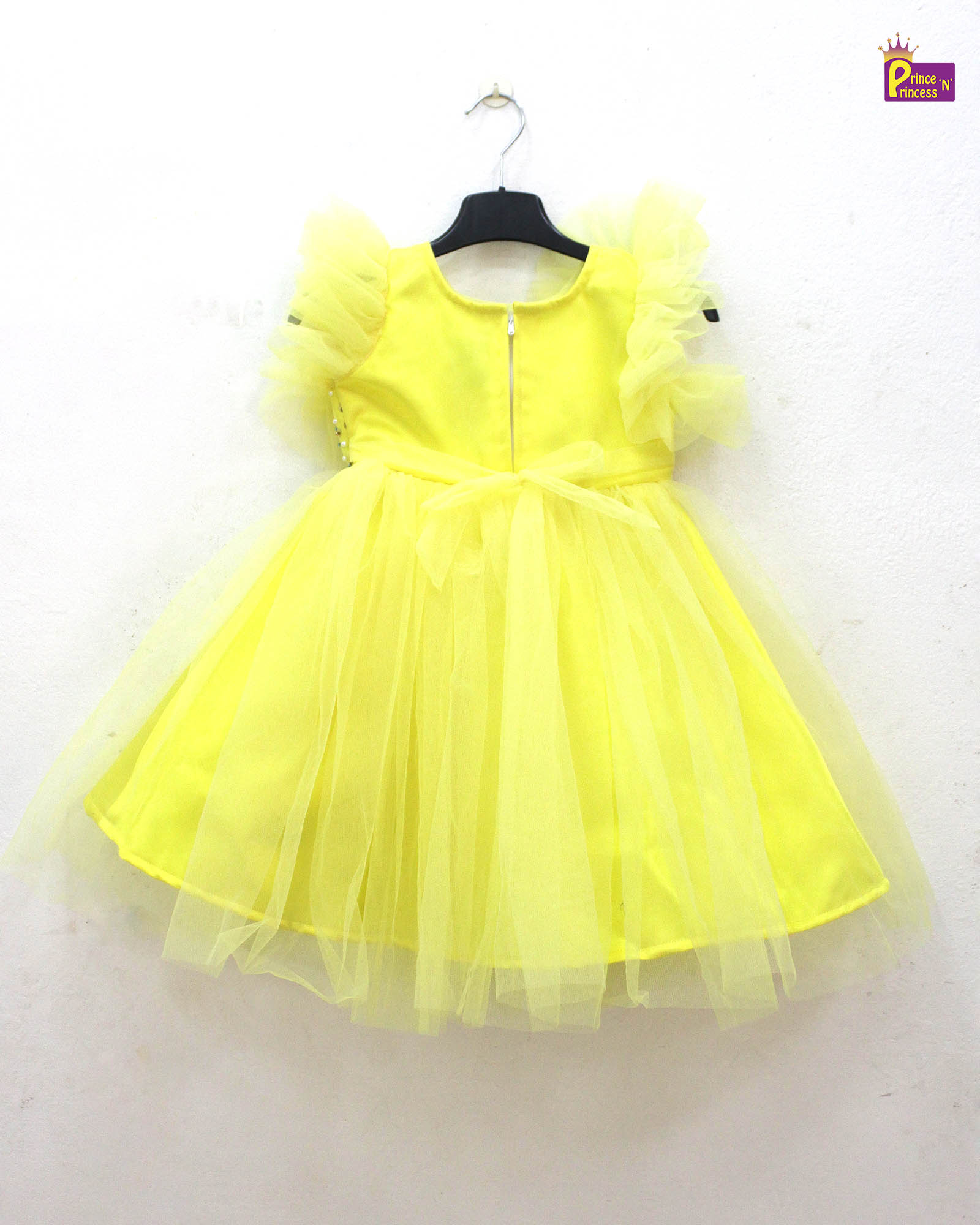 Kids Yellow Aari work Prince N Princess Birthday Gown WGF034 - Prince N Princess