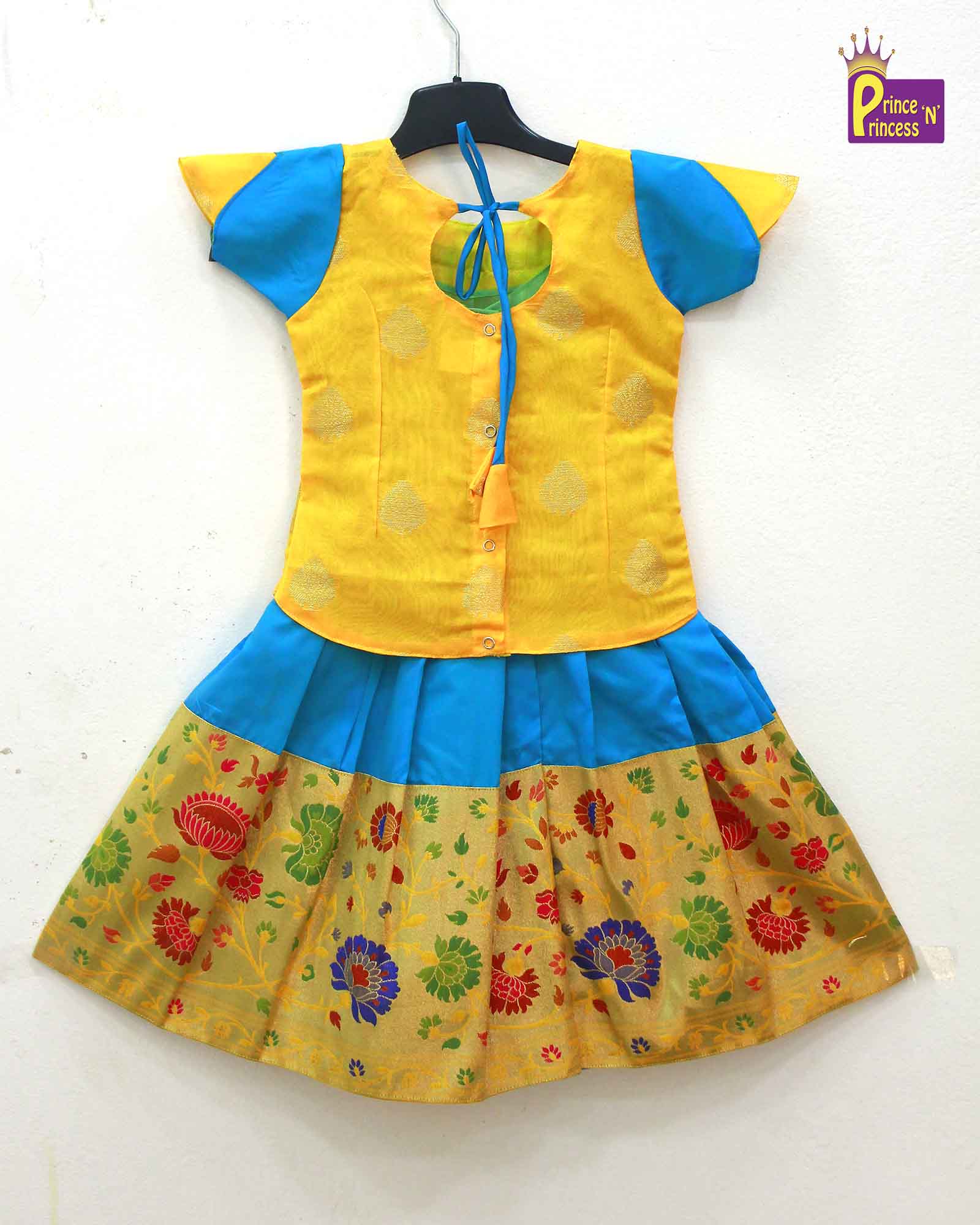 Kids Yellow And Sky Blue Traditional Pattupavadai PPP1581 - Prince N Princess