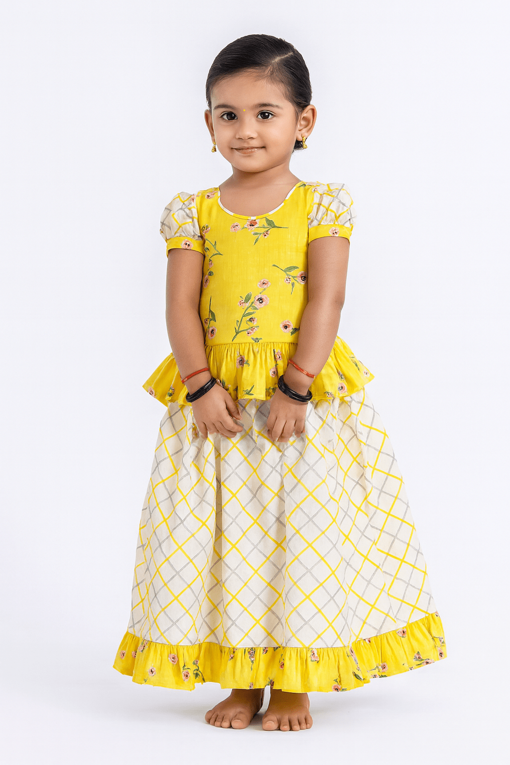 Kids Yellow And White Print Cotton Tops Skirt PPP959 - Prince N Princess