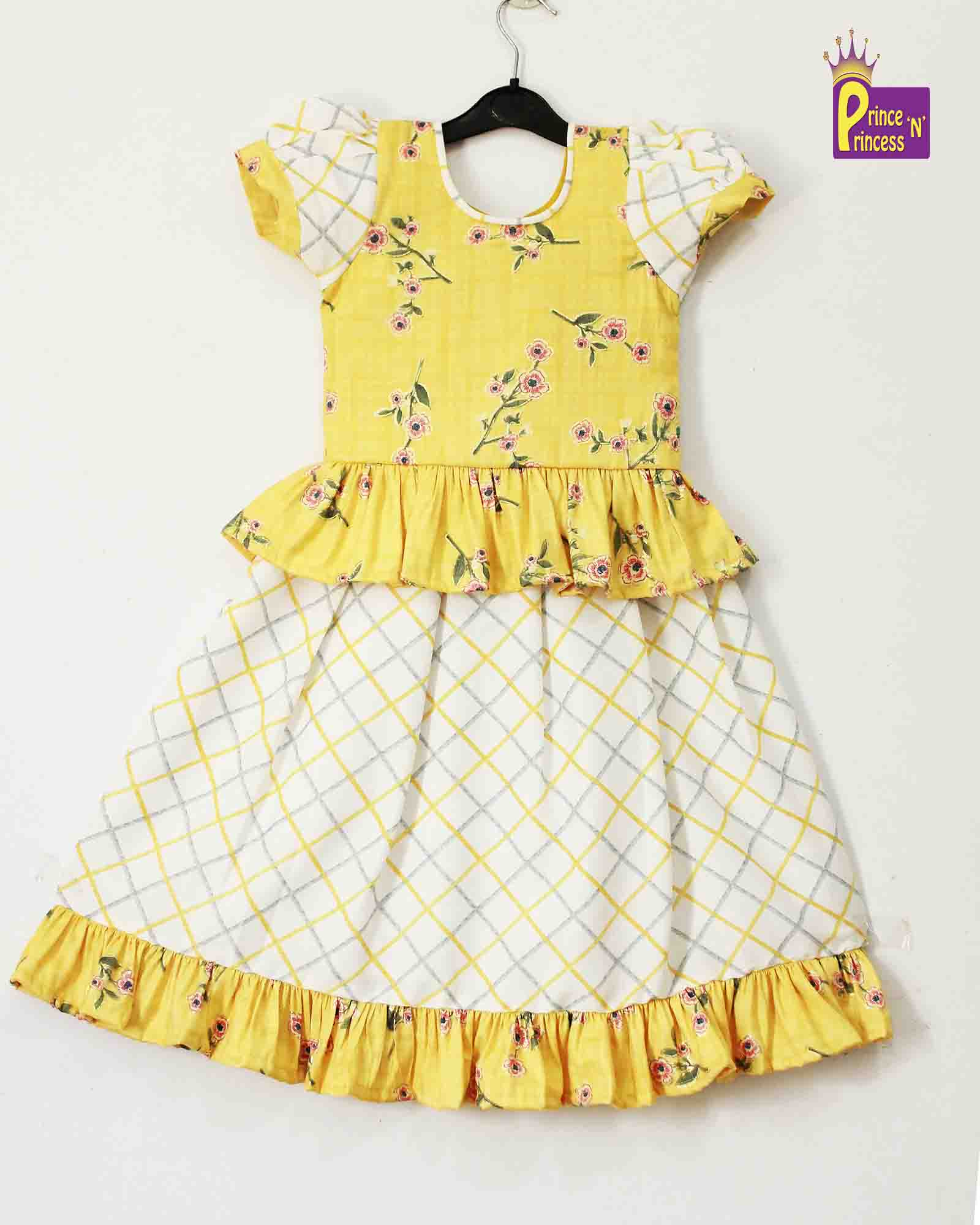 Kids Yellow And White Print Cotton Tops Skirt PPP959 - Prince N Princess
