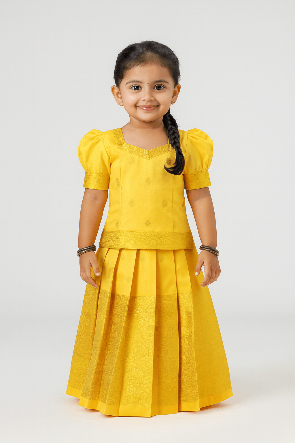Kids Yellow Big Border Traditional Pattu Pavadai PPP1140 - Prince N Princess
