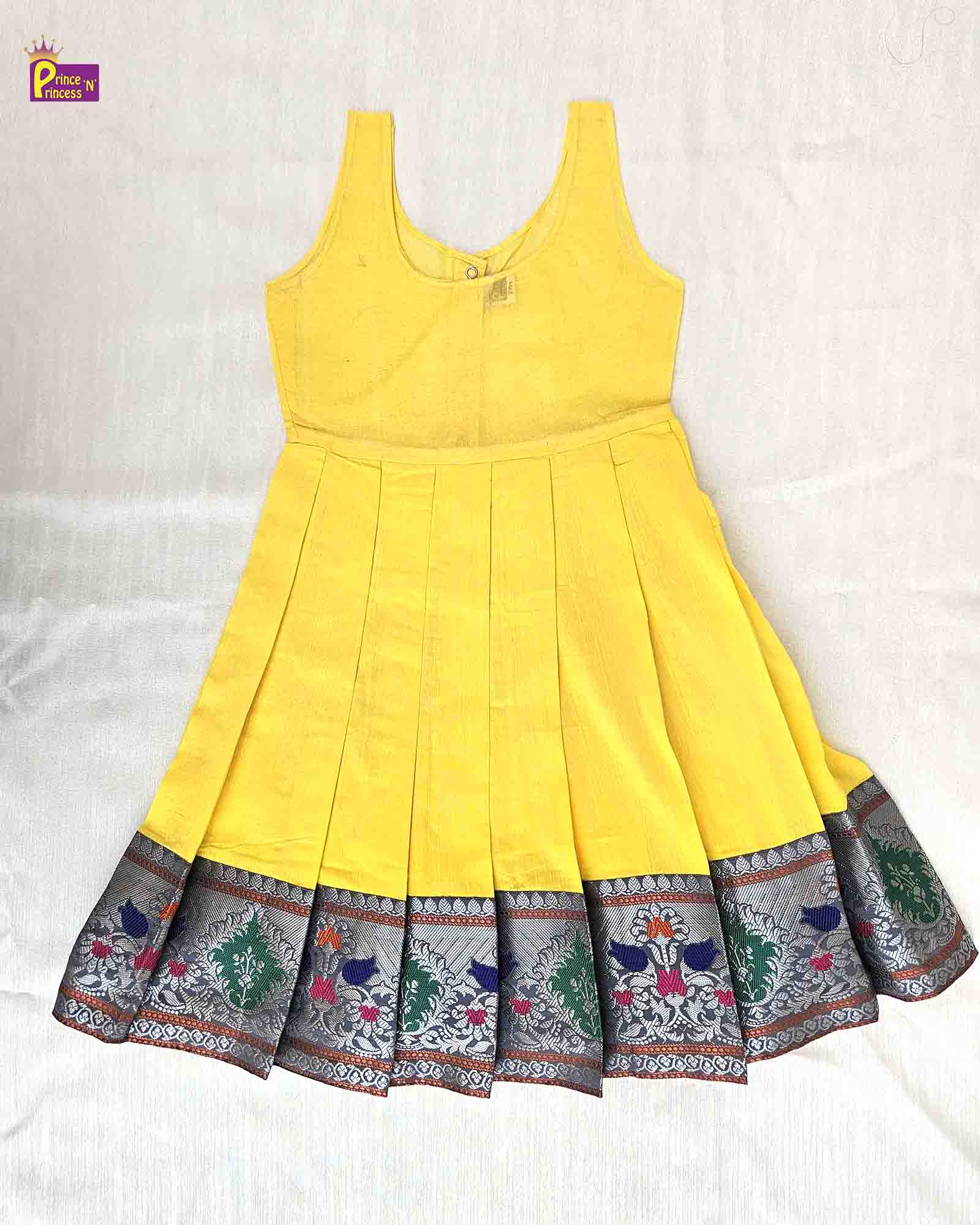 Kids Yellow Grey Traditional Pattupavadai PPP1511 - Prince N Princess