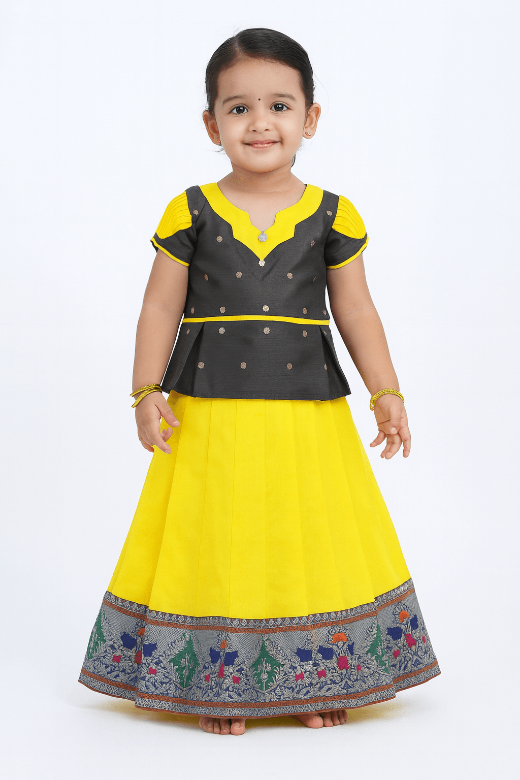 Kids Yellow Grey Traditional Pattupavadai PPP1511 - Prince N Princess