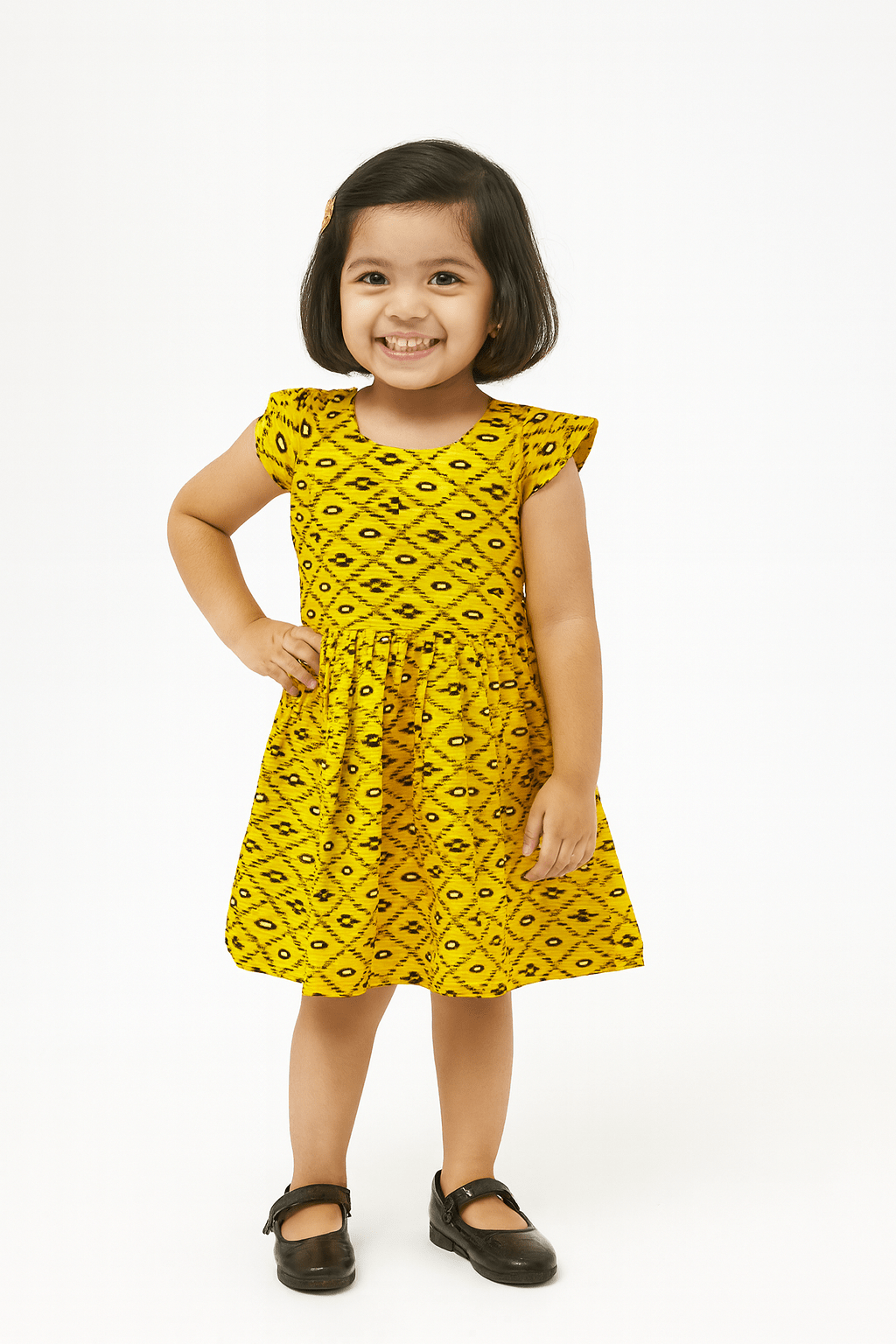 Kids Yellow Printed Cotton Frock CF175 - Prince N Princess