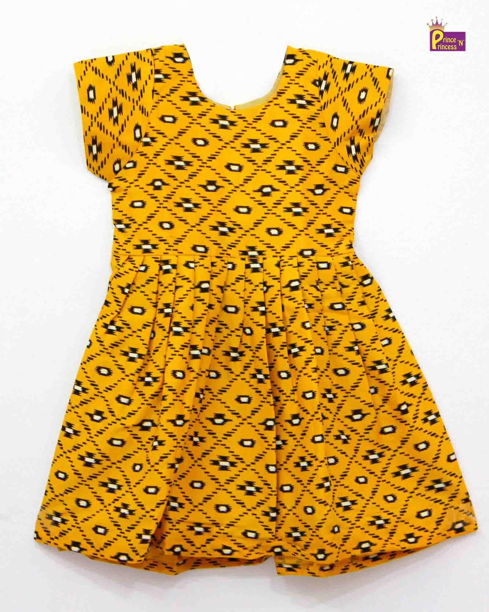 Kids Yellow Printed Cotton Frock CF175 - Prince N Princess