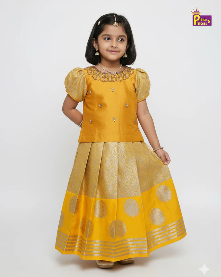 yellow pattupavadai aari work