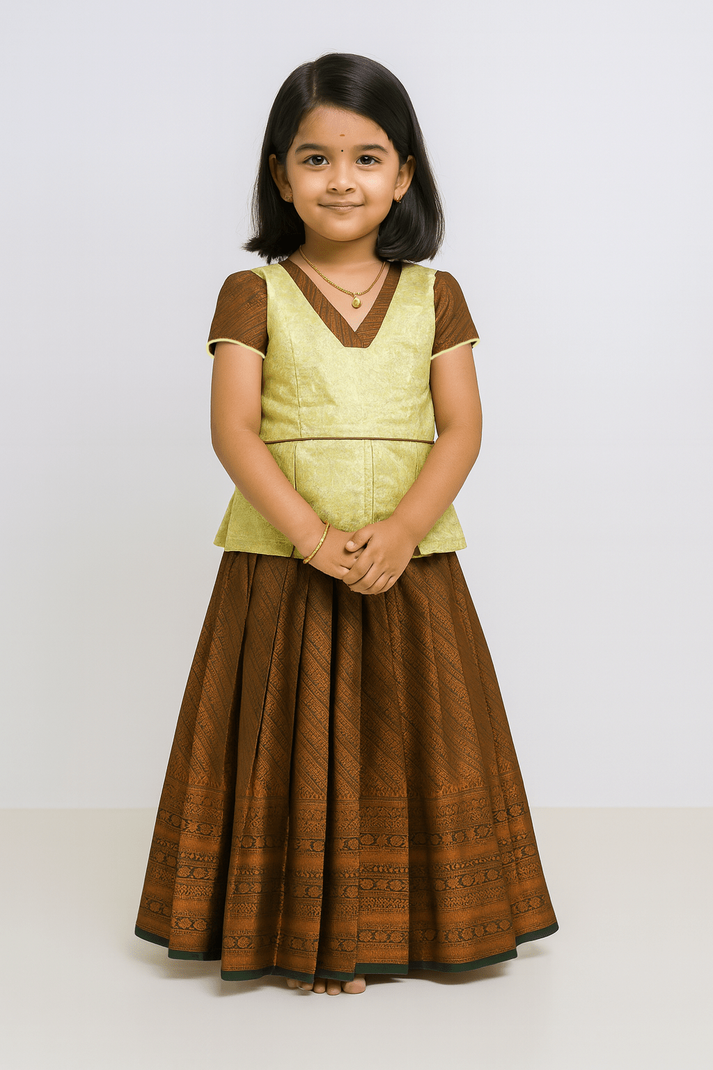 Kids Yellow with Dark Green Traditional Pattupavadai PPP1795 - Prince N Princess