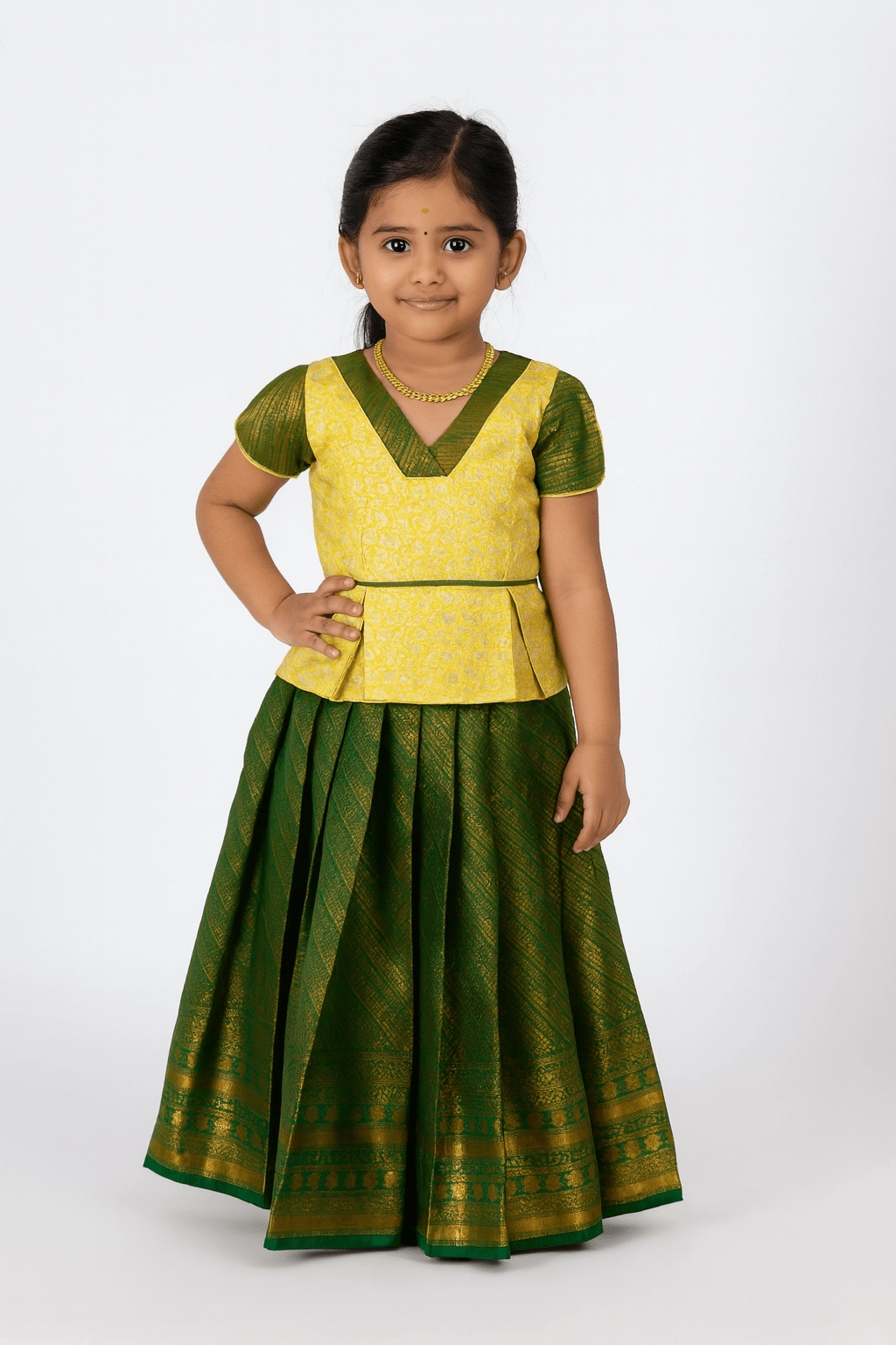 Kids Yellow with Green Traditional Pattupavadai PPP1796 - Prince N Princess