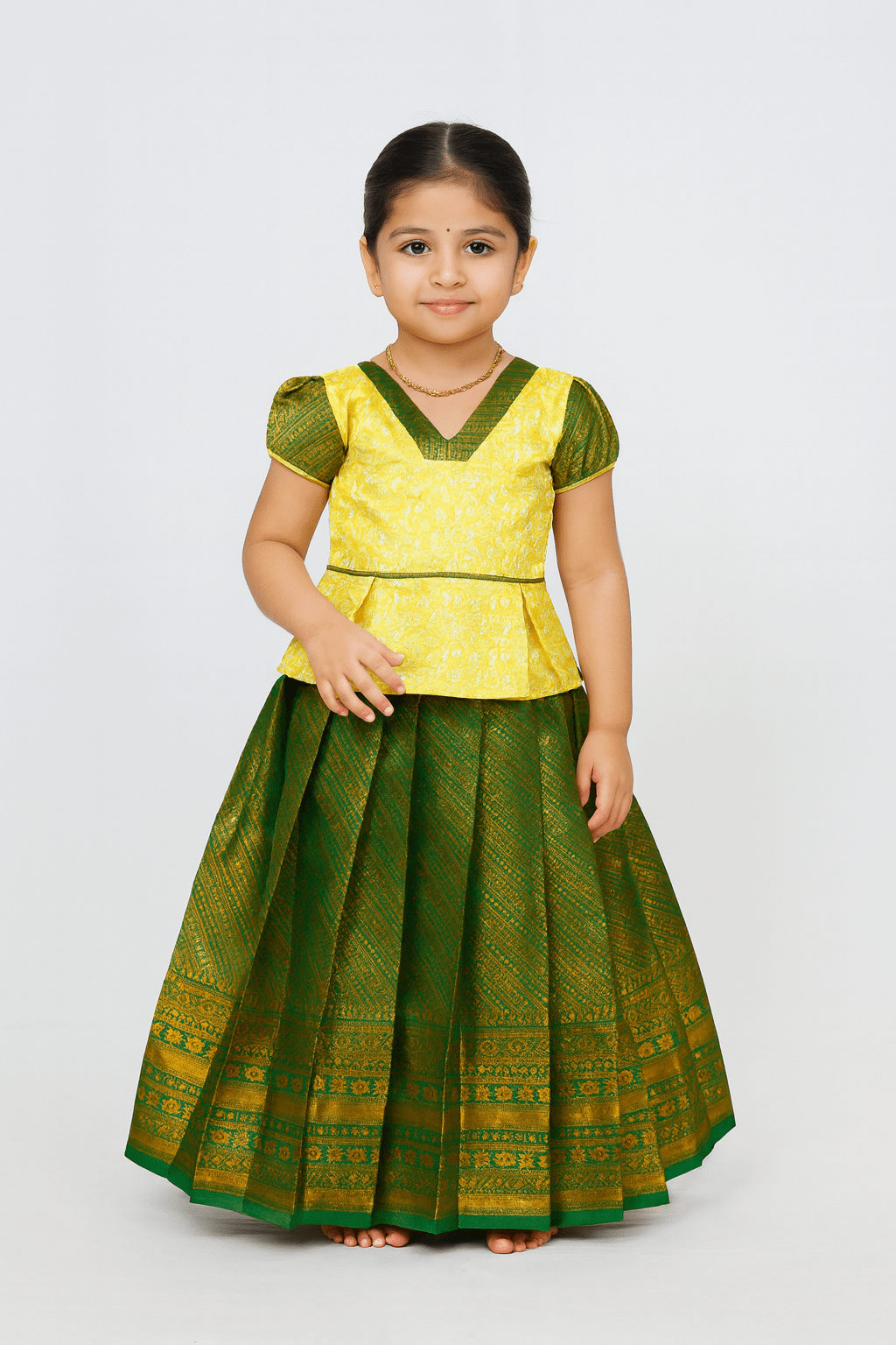 Kids Yellow with Green Traditional Pattupavadai PPP1796 - Prince N Princess