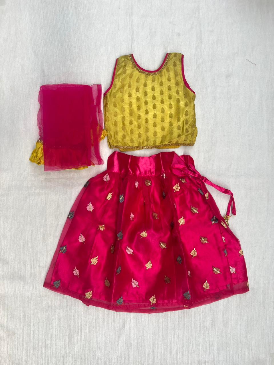 Kids Yellow With Pink Sequence Embroidery Lehenga Choli LC107 - Prince N Princess