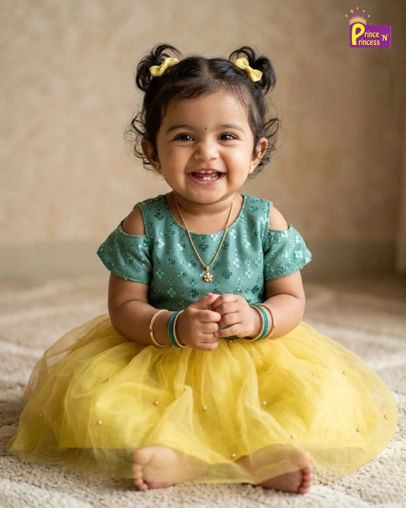 Kids Green And Yellow Party Frock LDF214 - Prince N Princess