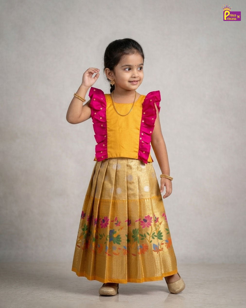 Kids Raw Silk Lehenga Choli in Yellow LC297 - Prince N Princess