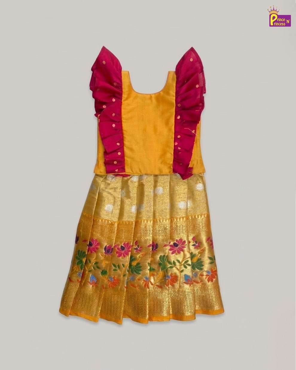 Kids Raw Silk Lehenga Choli in Yellow LC297 - Prince N Princess